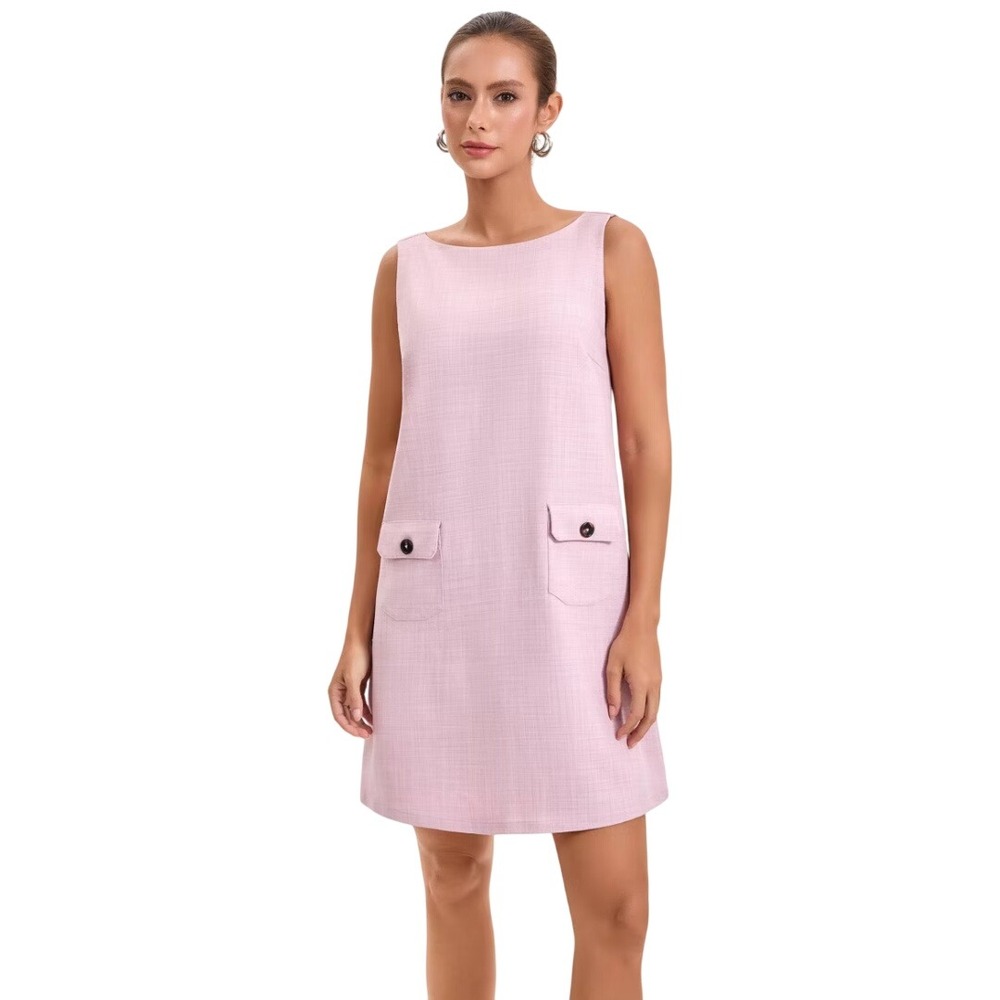 A New Day Women's Pink Textured Sleeveless Decorative Pocket Shift Dress Size M